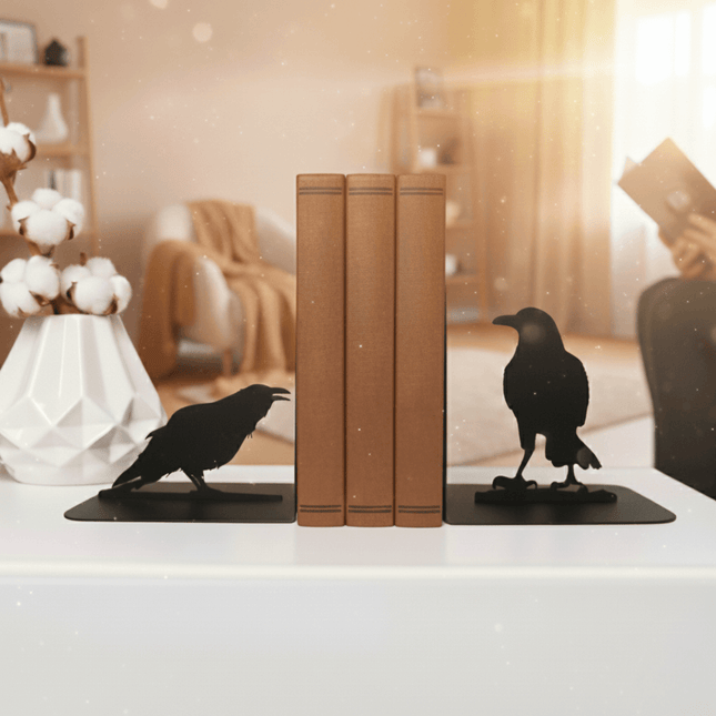 Crow Metal Bookends with Minimalist Silhouette