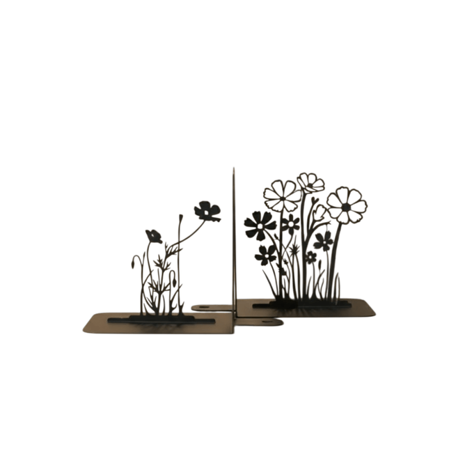 Metal Flower Bouquet Bookends Set with Floral Silhouette Design - Metaloslav 