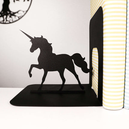 Unicorn Silhouette Metal Bookends in Powder-Coated Steel - Metaloslav 