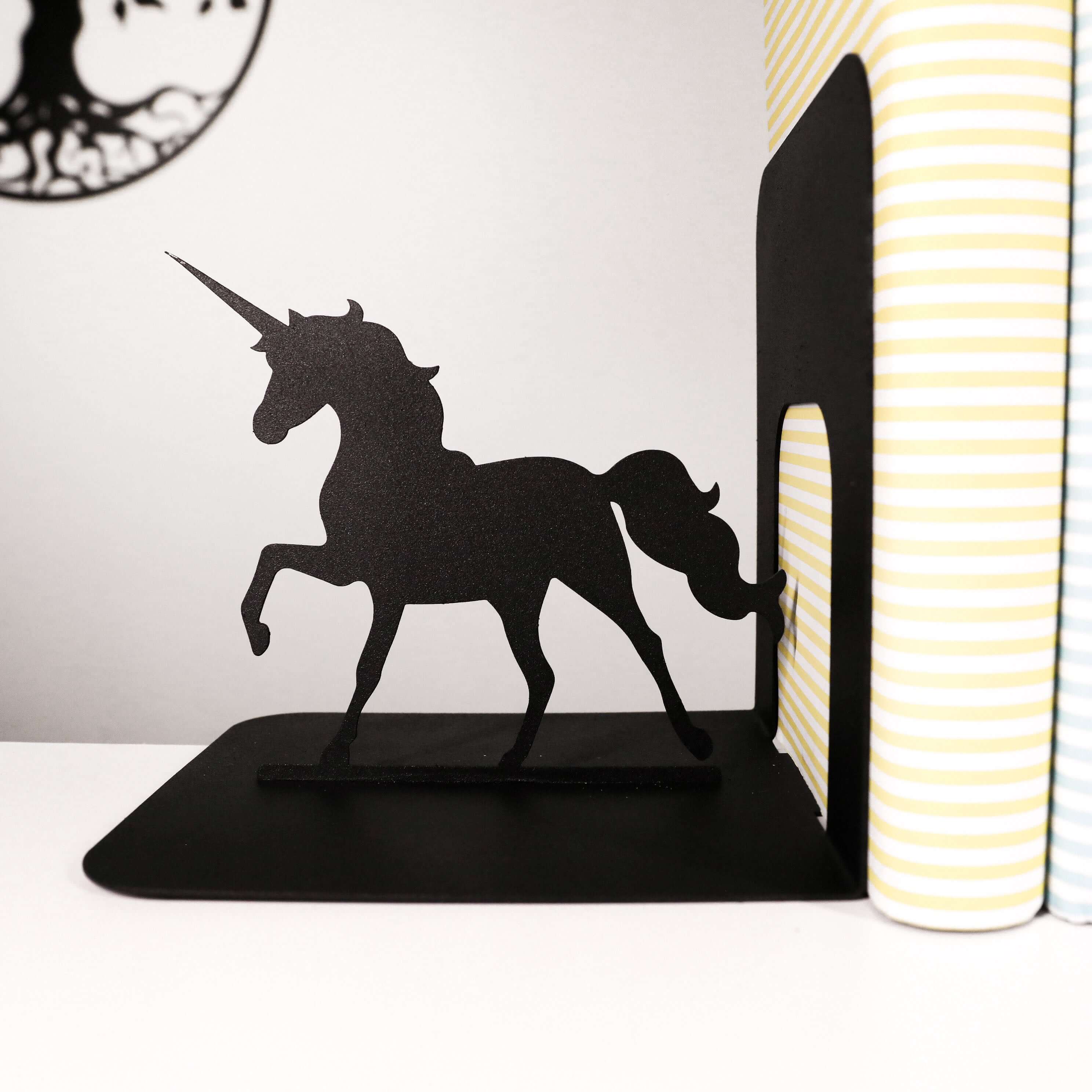Unicorn Silhouette Metal Bookends in Powder-Coated Steel - Metaloslav 