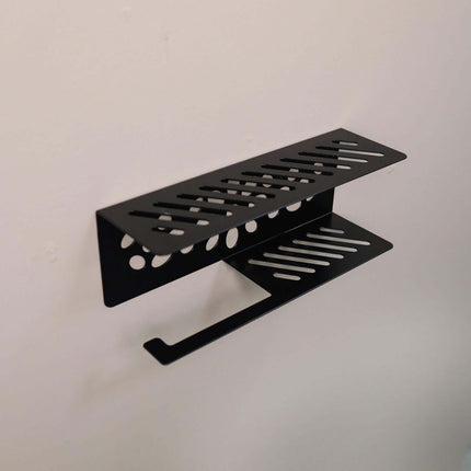 Metal Toilet Paper Holder with Shelf and Cut-Out Pattern - Metaloslav 