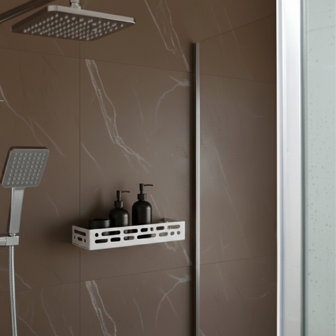 Metal Wall-Mounted Shower Shelf with Open Cutout Design for Bathroom