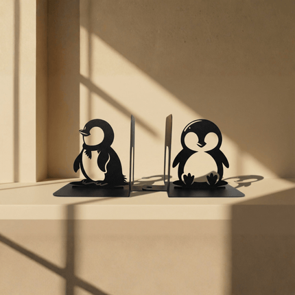 Metal Penguin Bookends Set with Minimalist Animal Silhouette - Metaloslav 