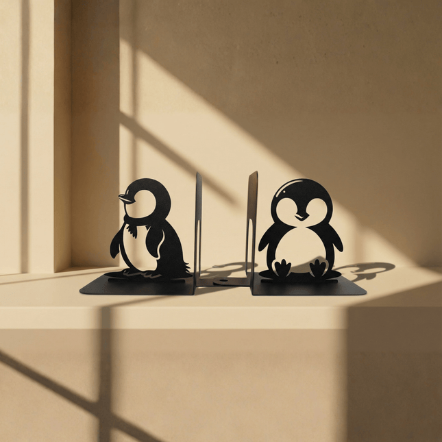 Metal Penguin Bookends Set with Minimalist Animal Silhouette - Metaloslav 