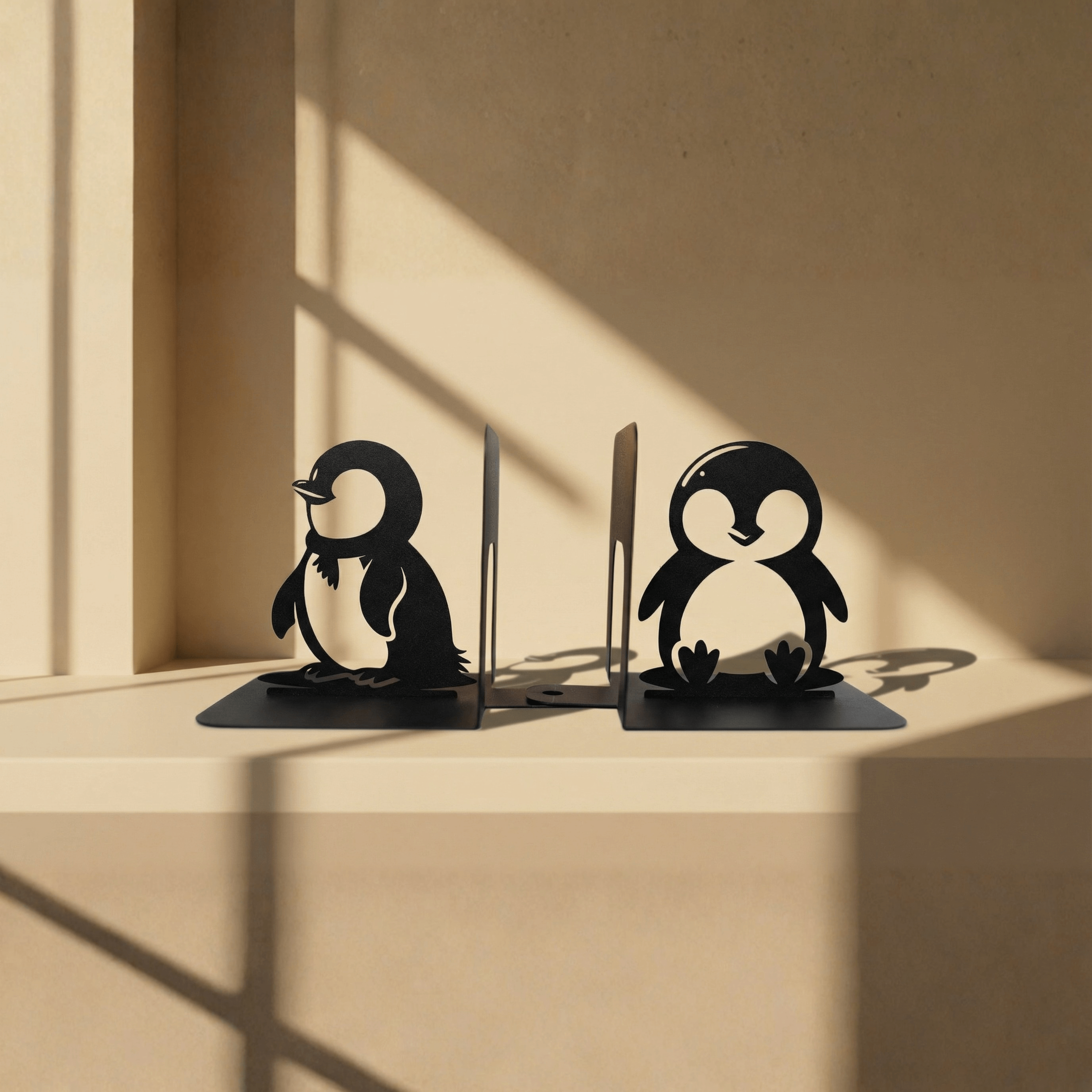 Metal Penguin Bookends Set with Minimalist Animal Silhouette - Metaloslav 
