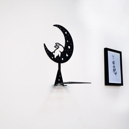 Rabbit on the Moon Metal Floating Shelf – Modern Wall-Mounted Decor | Home & Office