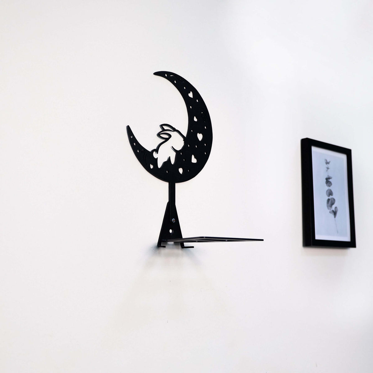 Metal Floating Shelf – Whimsical Rabbit on Moon Decor for Kids’ Rooms