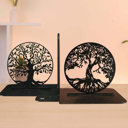 Metal Bookends with Tree of Life Design, Powder-Coated Steel - Metaloslav 
