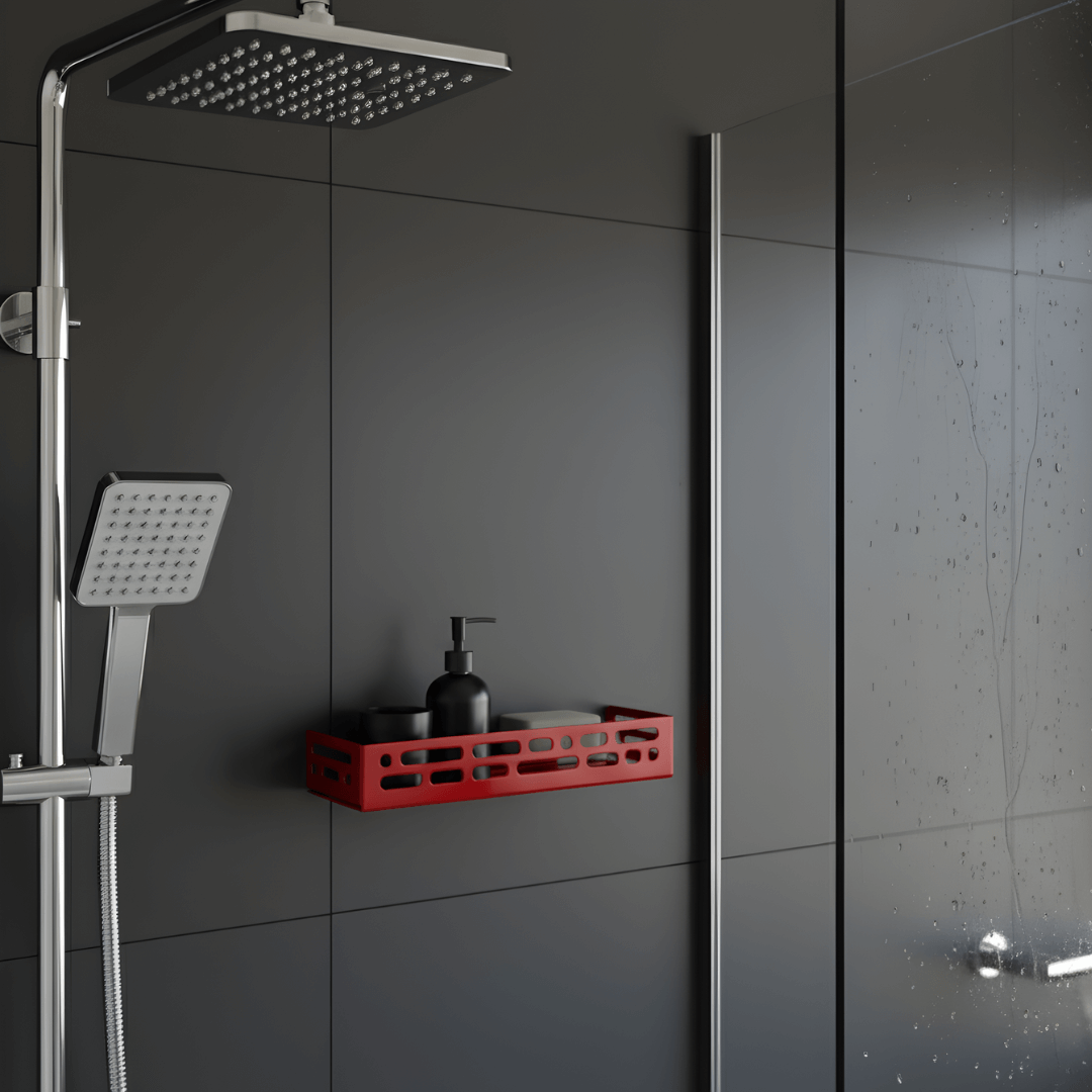 Metal Wall-Mounted Shower Shelf with Open Cutout Design for Bathroom