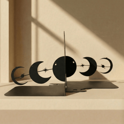 Metal Moon Phases Bookends Set with Celestial Minimalist Design - Metaloslav 
