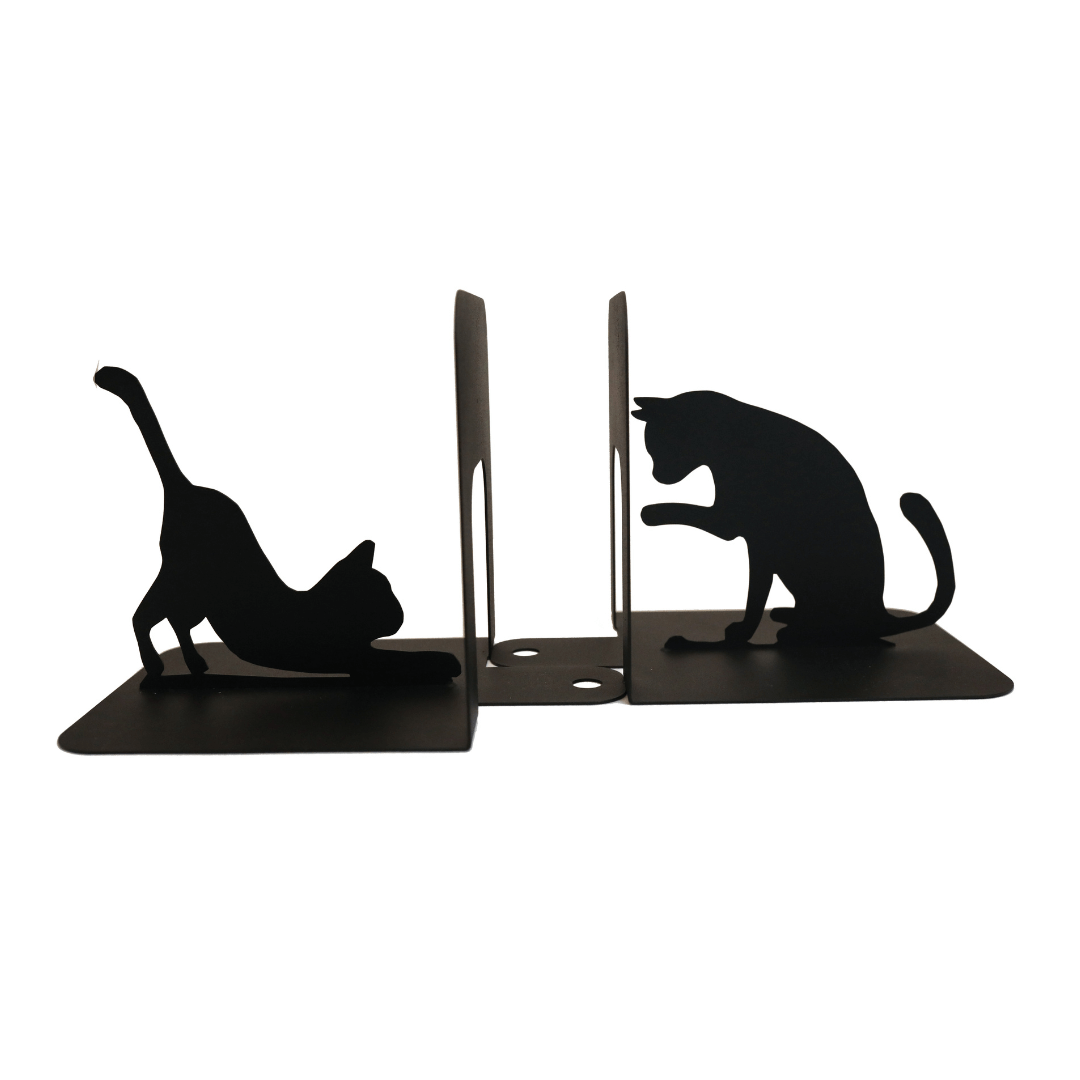 Cat Metal Bookends – Modern Steel Book Holder for Home & Office Decor