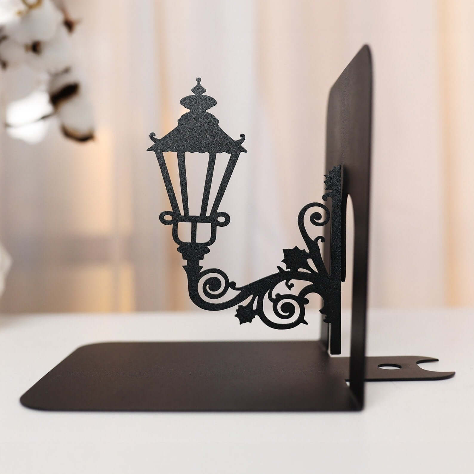 Metal Bookends Pair with Street Lamp Silhouette Decorative Design - Metaloslav 