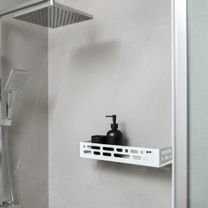 Metal Wall-Mounted Shower Shelf with Open Cutout Design for Bathroom