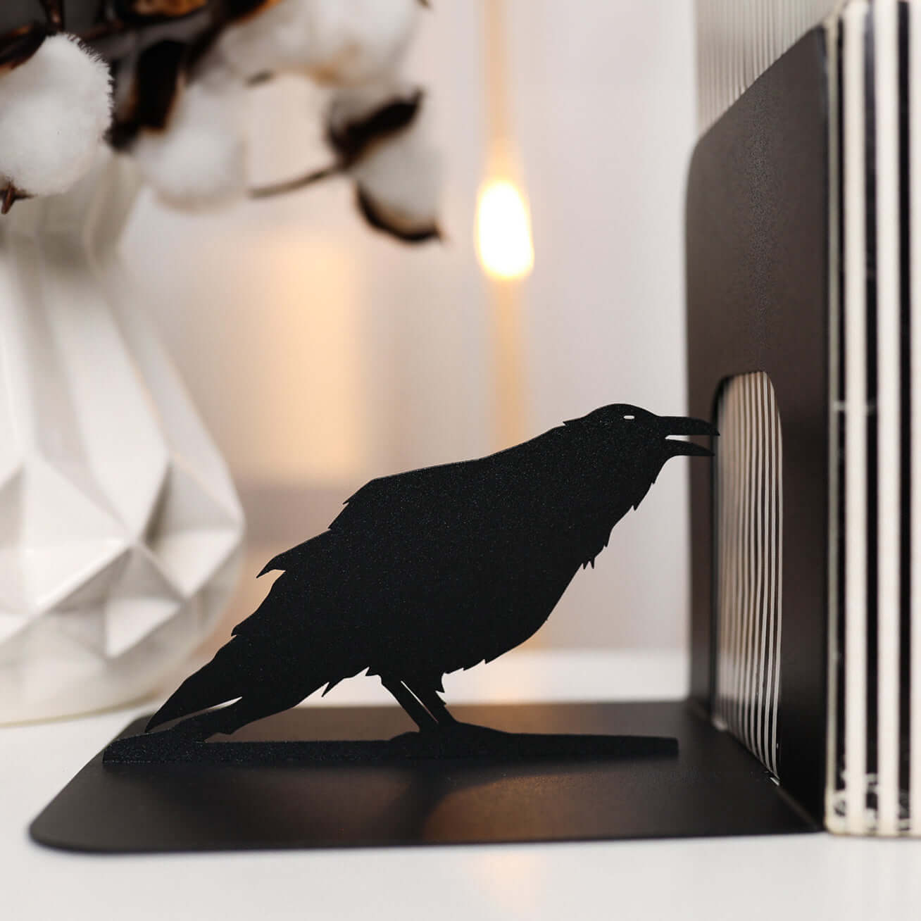 Crow Metal Bookends with Minimalist Silhouette