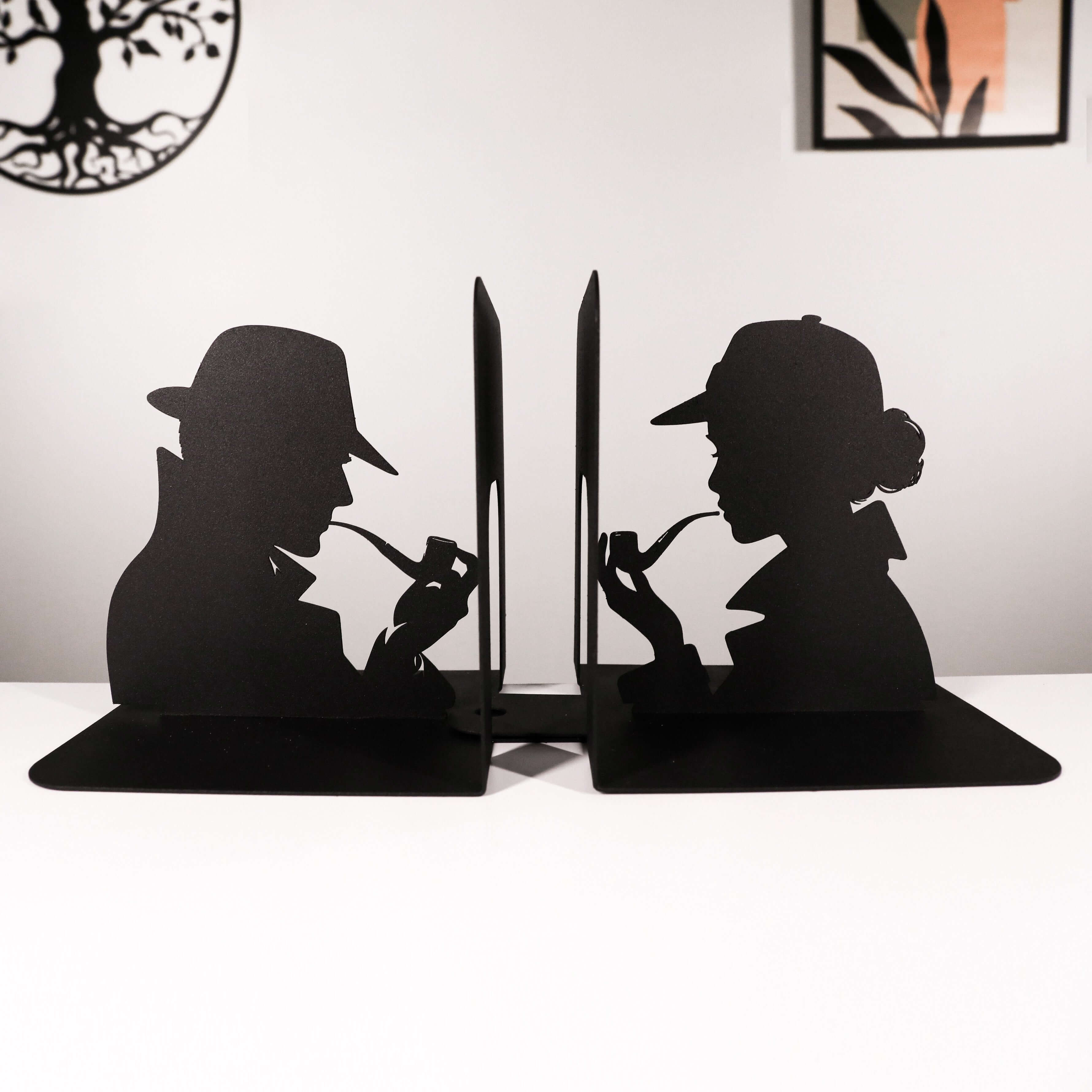 Detective Silhouette Metal Bookends in Powder-Coated Steel - Metaloslav 