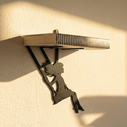 Metal Floating Shelf Girl on Swing Silhouette with Minimalist Hanging Design