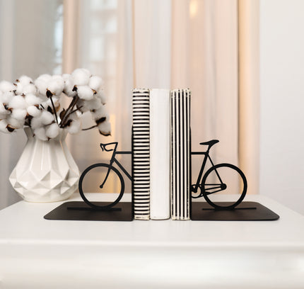 Metal Bicycle Bookends – Modern Bike Decor for Shelves & Office | Minimalist Book Holder