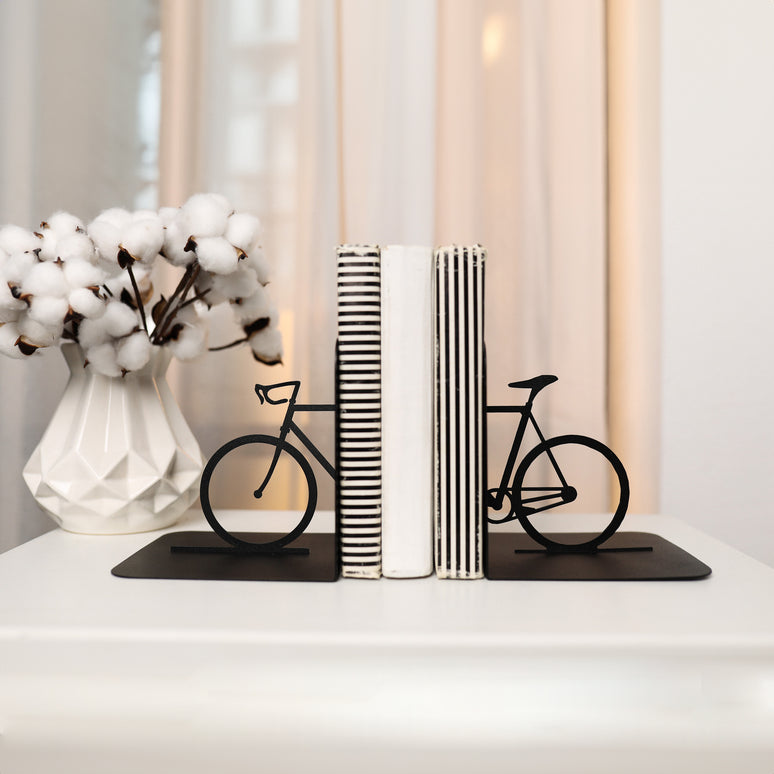 Metal Bicycle Bookends – Modern Bike Decor for Shelves & Office | Minimalist Book Holder