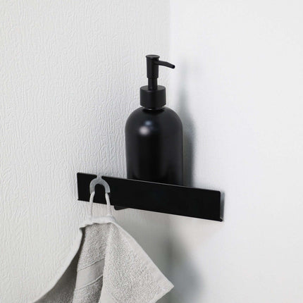Modern Metal Corner Shower Shelf with Geometric Cutouts, Wall Mounted - Metaloslav 