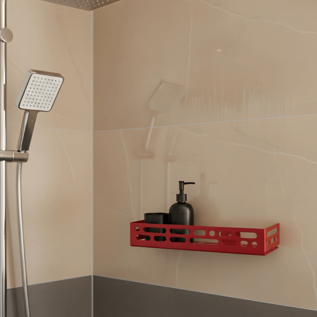 Metal Wall-Mounted Shower Shelf with Open Cutout Design for Bathroom