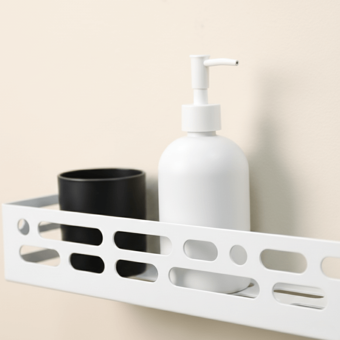 Metal Wall-Mounted Shower Shelf with Open Cutout Design for Bathroom