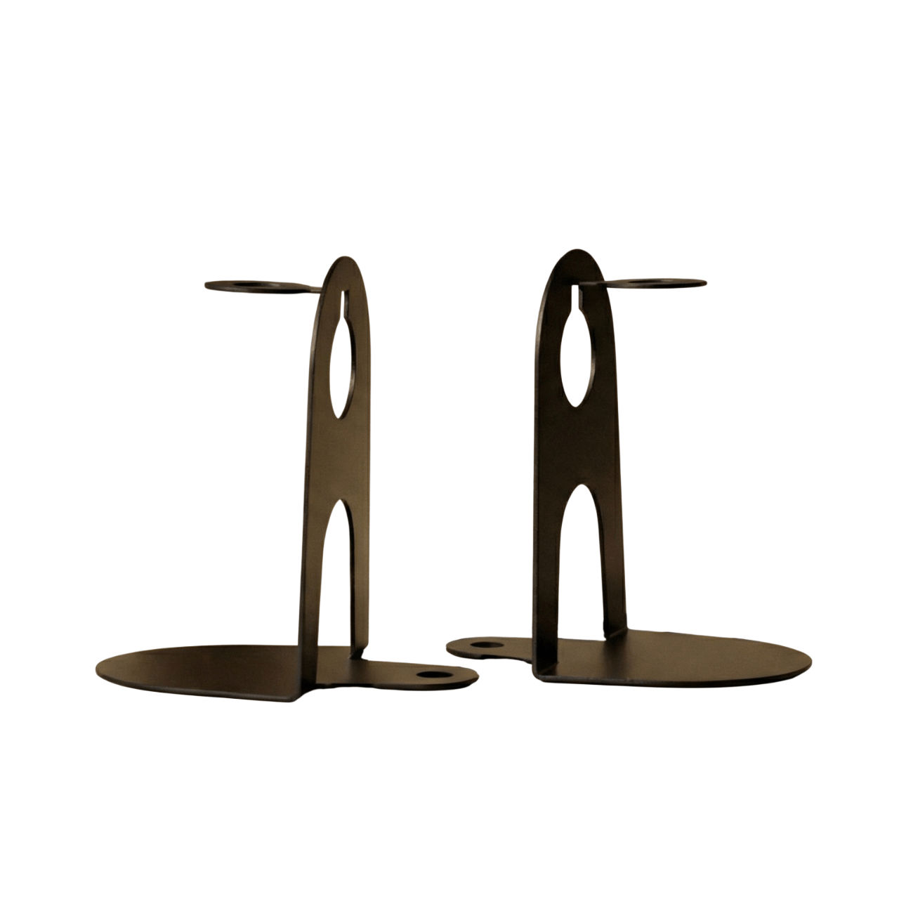 Metal bookends with glass vases and handmade steel minimalist shelf design