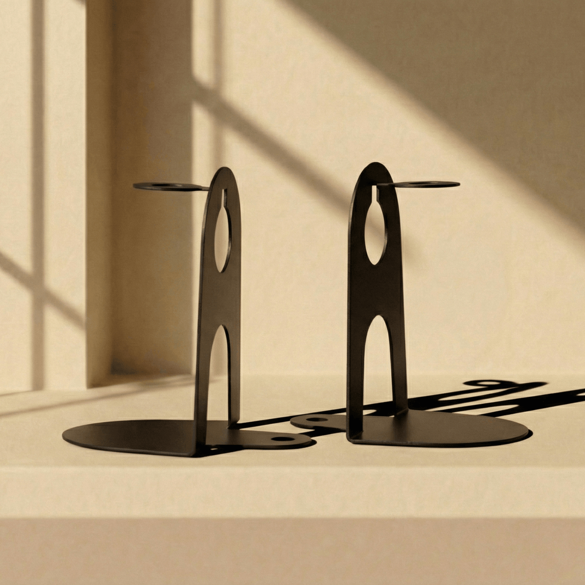 Metal Bookends with Glass Flower Flasks, Minimal Tabletop Decor - Metaloslav 