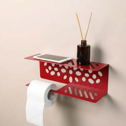 Metal Toilet Paper Holder with Shelf and Cut-Out Pattern - Metaloslav 