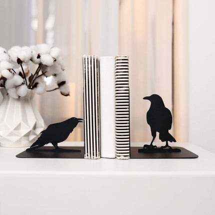 Crow Metal Bookends with Minimalist Silhouette
