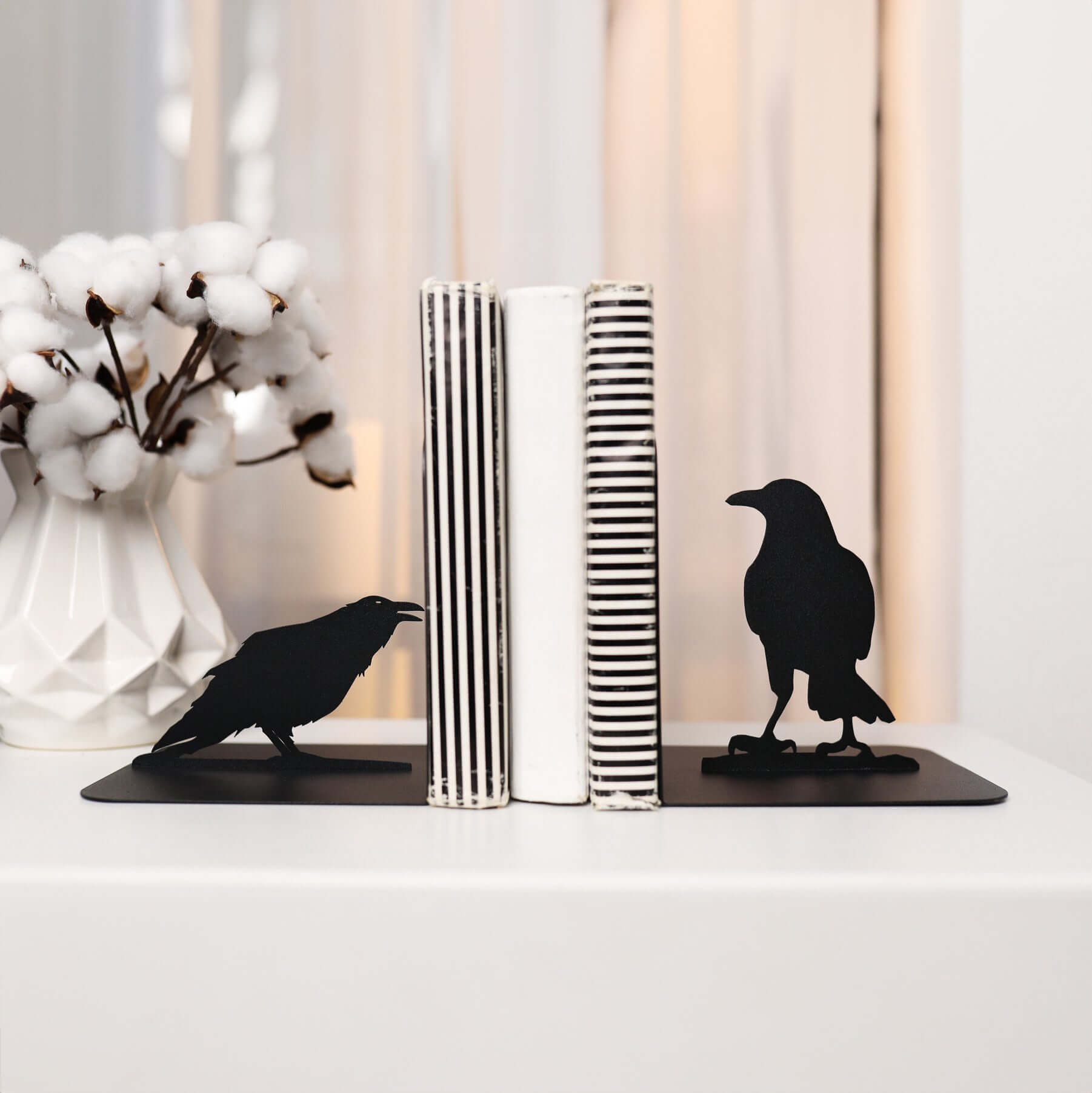 Crow Metal Bookends with Minimalist Silhouette