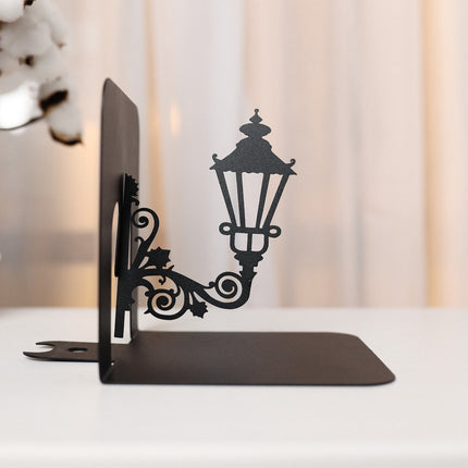Metal Bookends Pair with Street Lamp Silhouette Decorative Design