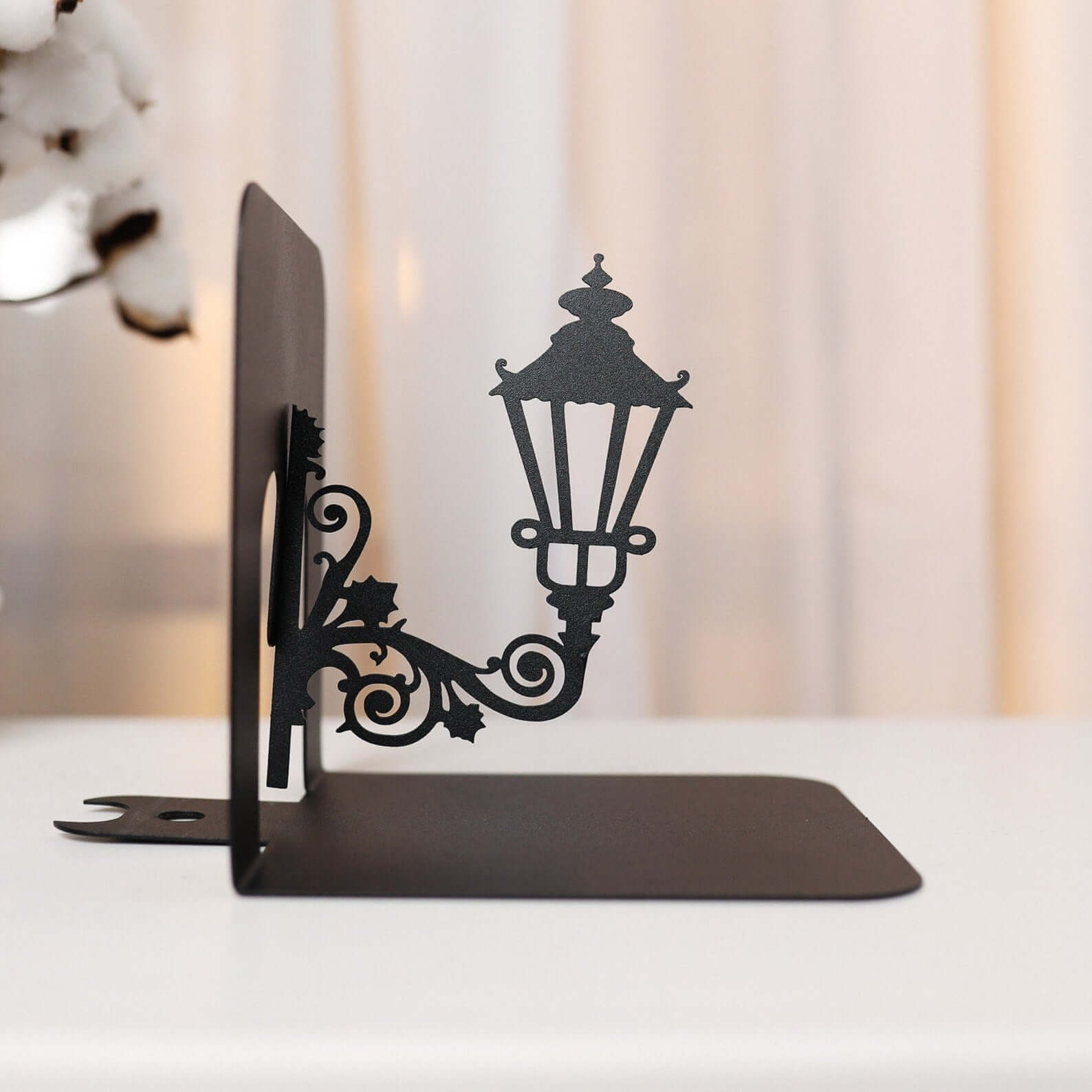 Metal Bookends Pair with Street Lamp Silhouette Decorative Design - Metaloslav 
