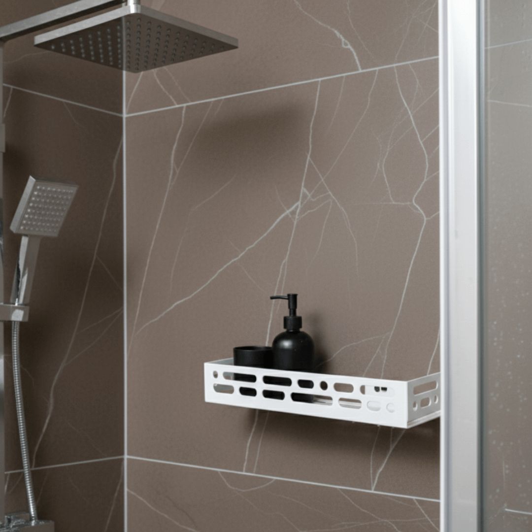 Metal Wall-Mounted Shower Shelf with Open Cutout Design for Bathroom
