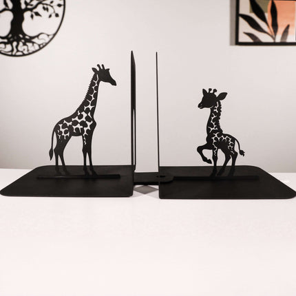 Giraffe Silhouette Metal Bookends in Powder-Coated Steel - Metaloslav 