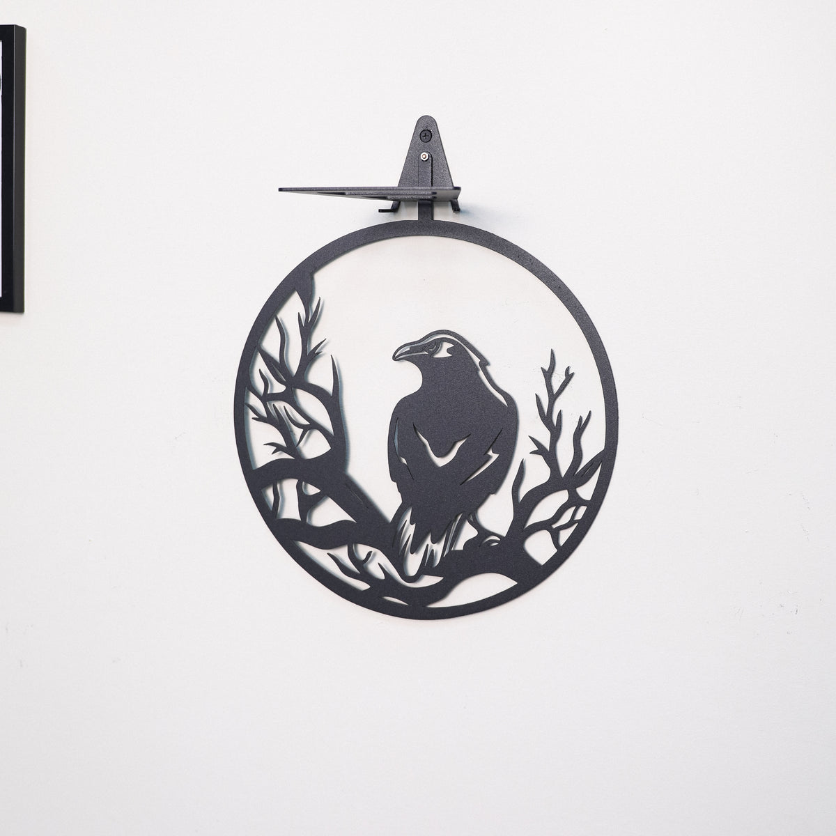 Raven Metal Wall Shelf, Handmade Steel Floating Shelf with Bird Silhouette Decor