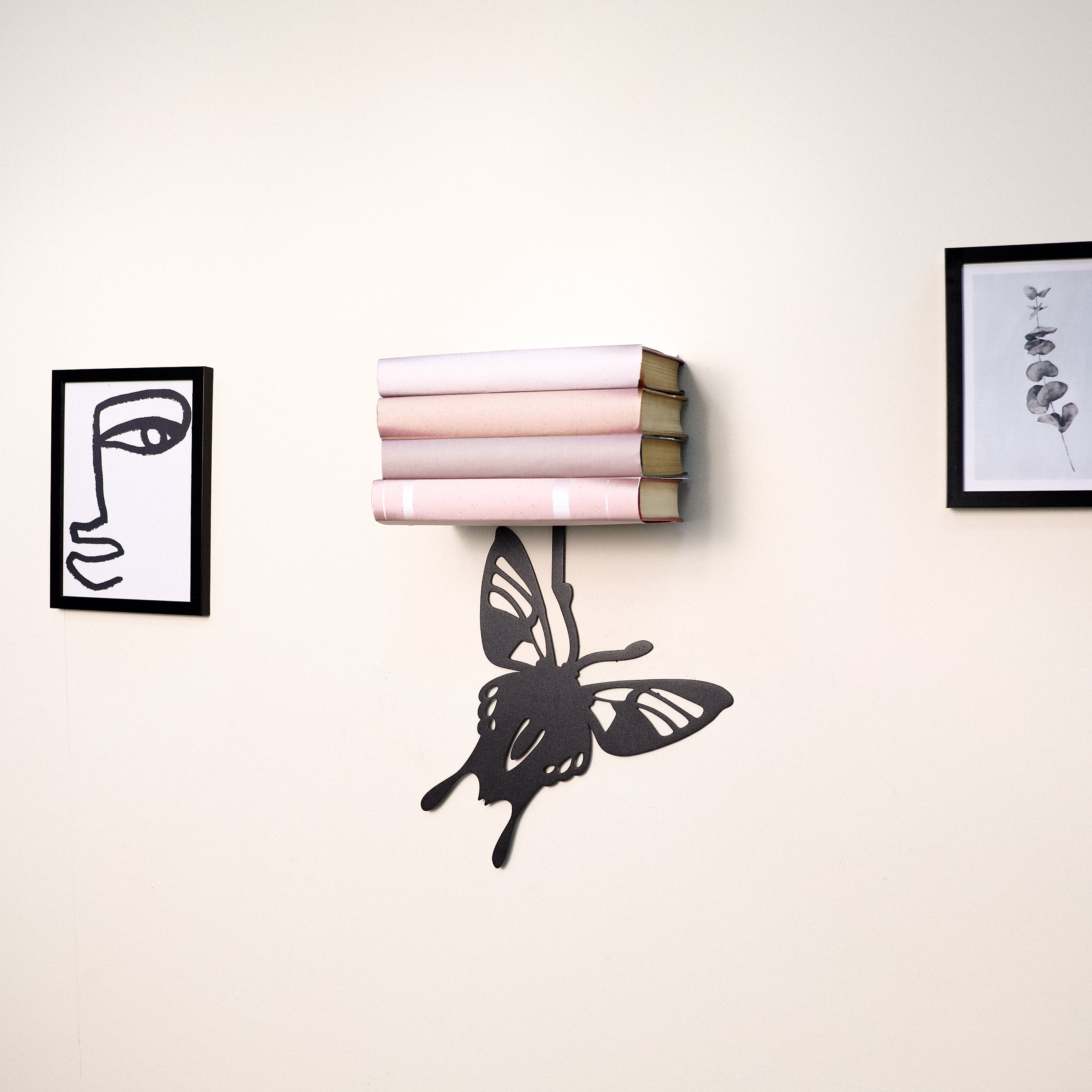 Butterfly Metal Wall Shelf, Handmade Steel Floating Shelf for Home Decor