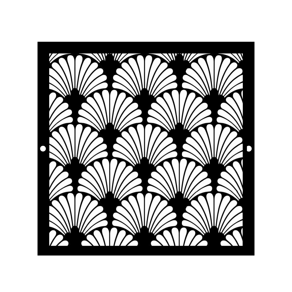 Art Deco fan pattern metal vent cover with custom laser-cut steel grille