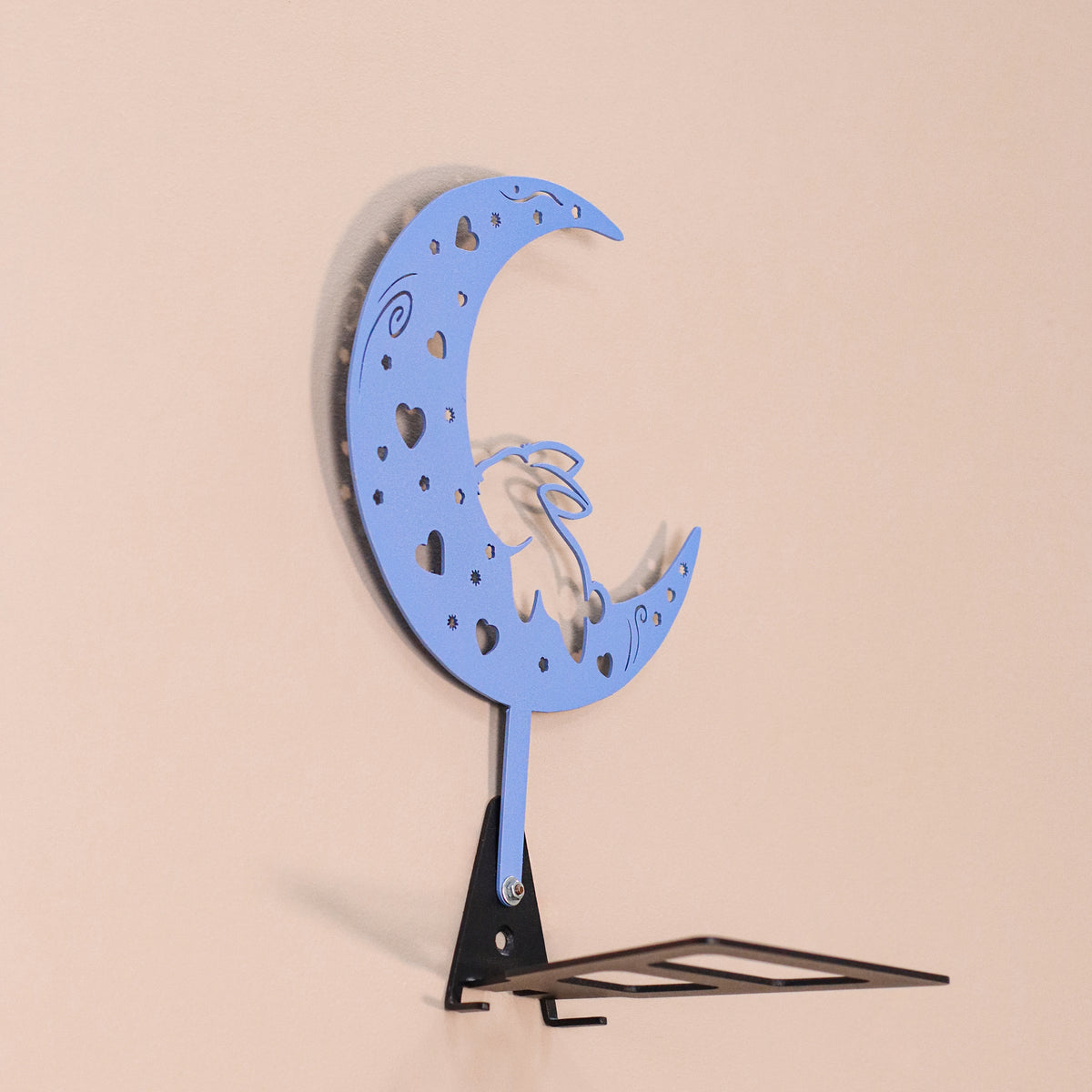 Moon Rabbit Metal Wall Shelf, Handmade Steel Floating Shelf with Celestial Decor