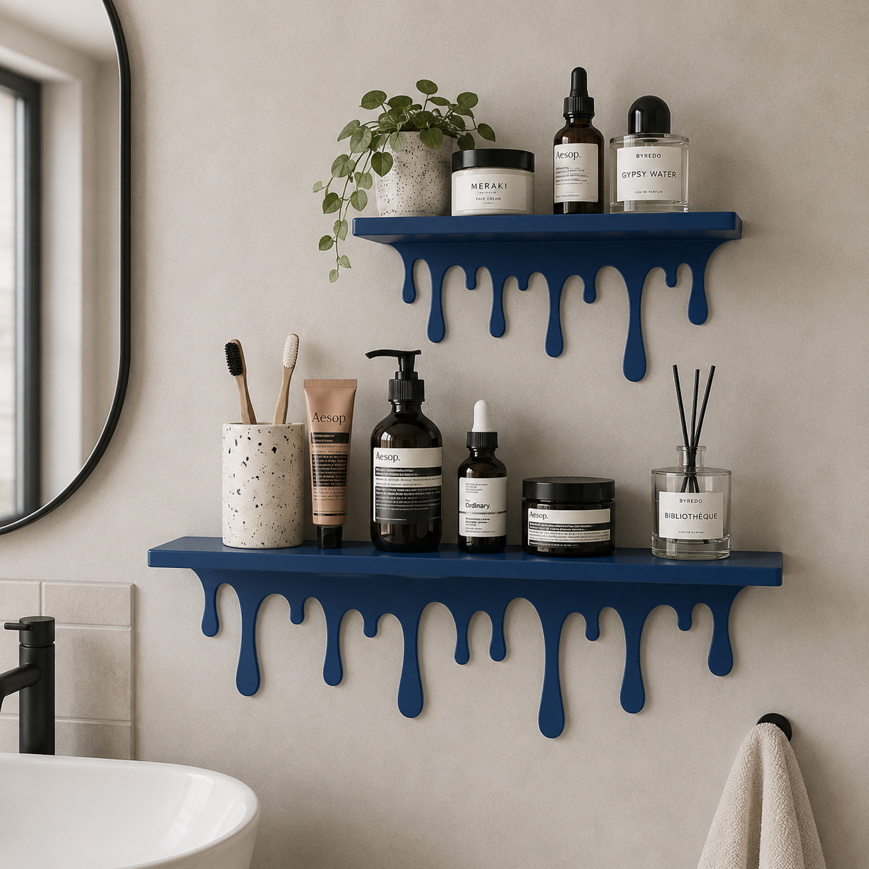 Dripping Metal Wall Shelf, Handmade Steel Floating Shelf With Paint Drip Design
