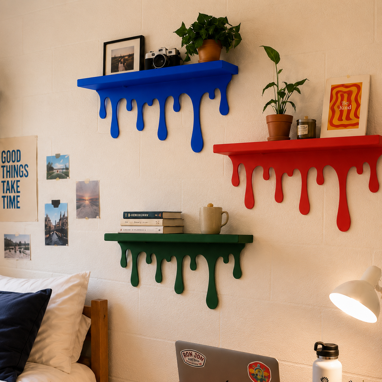 Dripping Metal Wall Shelf, Handmade Steel Floating Shelf With Paint Drip Design