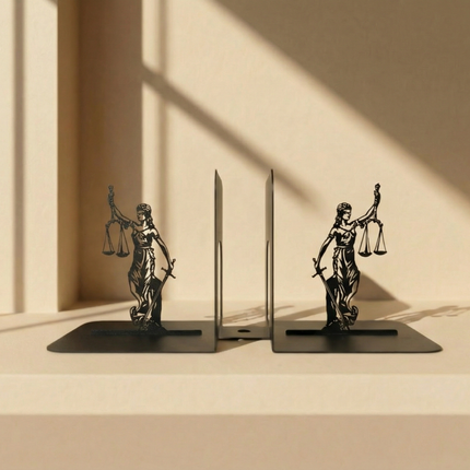 Metal Bookends Pair with Lady Justice Femida Silhouette Legal Design