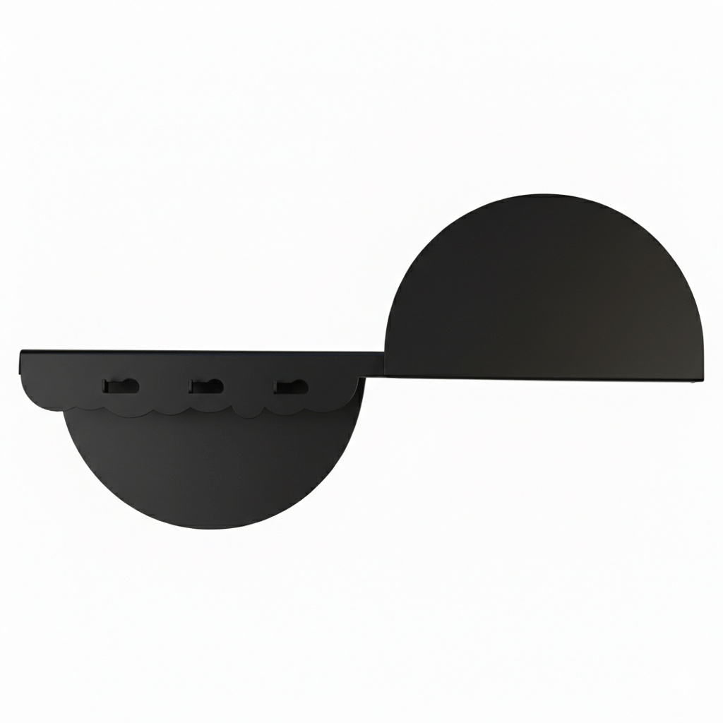 Curved Metal Wall Shelf with Hooks and Floating Design - Metaloslav 