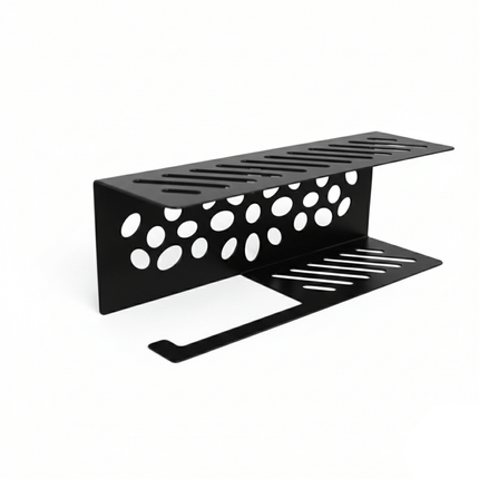 Metal Toilet Paper Holder with Shelf and Cut-Out Pattern - Metaloslav 