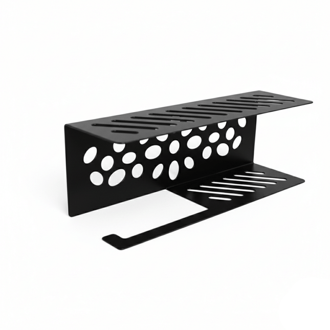 Metal Toilet Paper Holder with Shelf and Cut-Out Pattern - Metaloslav 