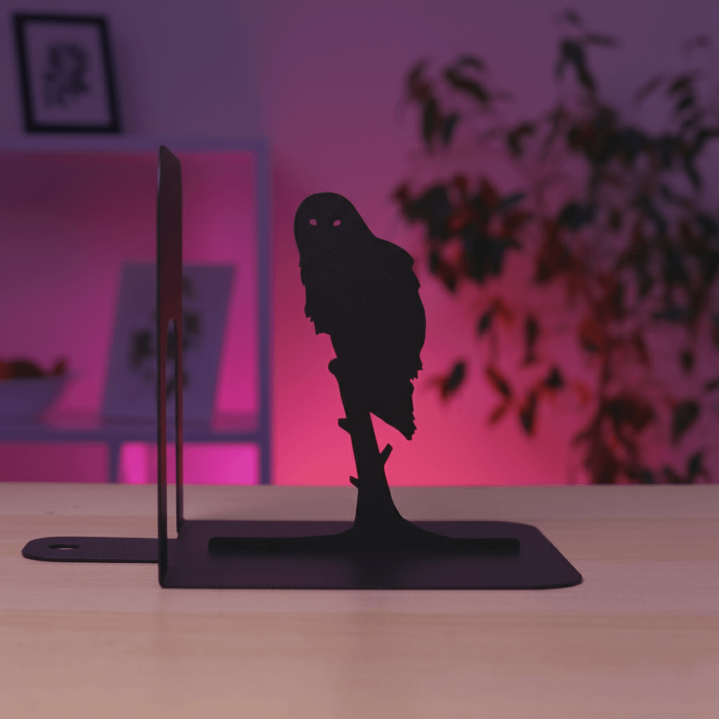 Owl Silhouette Metal Bookends in Powder-Coated Steel - Metaloslav 