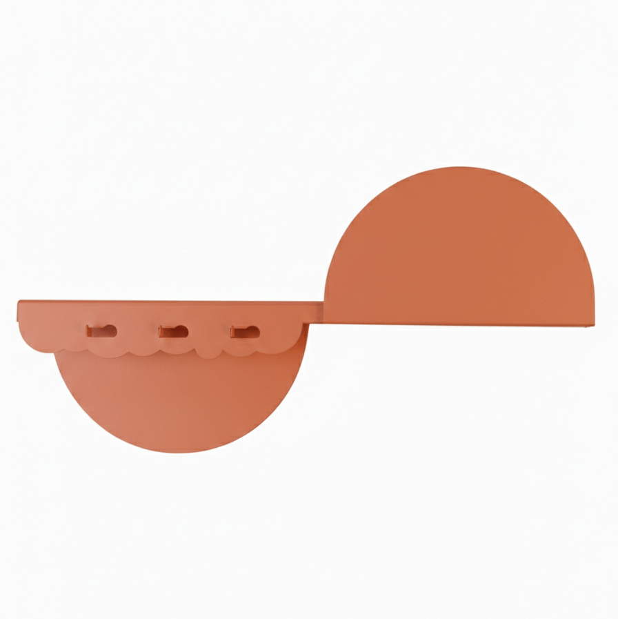 Curved Metal Wall Shelf with Hooks and Floating Design - Metaloslav 