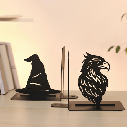 Witch Hat and Eagle Metal Bookends Set Steel Shelf Holders - Metaloslav 