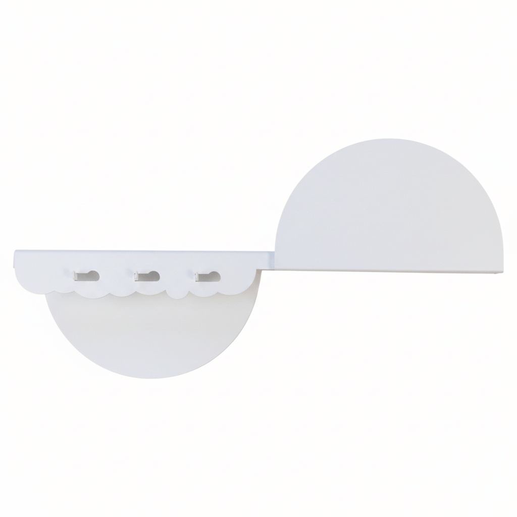 Curved Metal Wall Shelf with Hooks and Floating Design - Metaloslav 