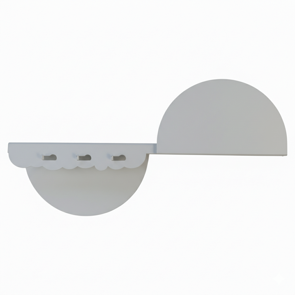 Curved Metal Wall Shelf with Hooks and Floating Design - Metaloslav 