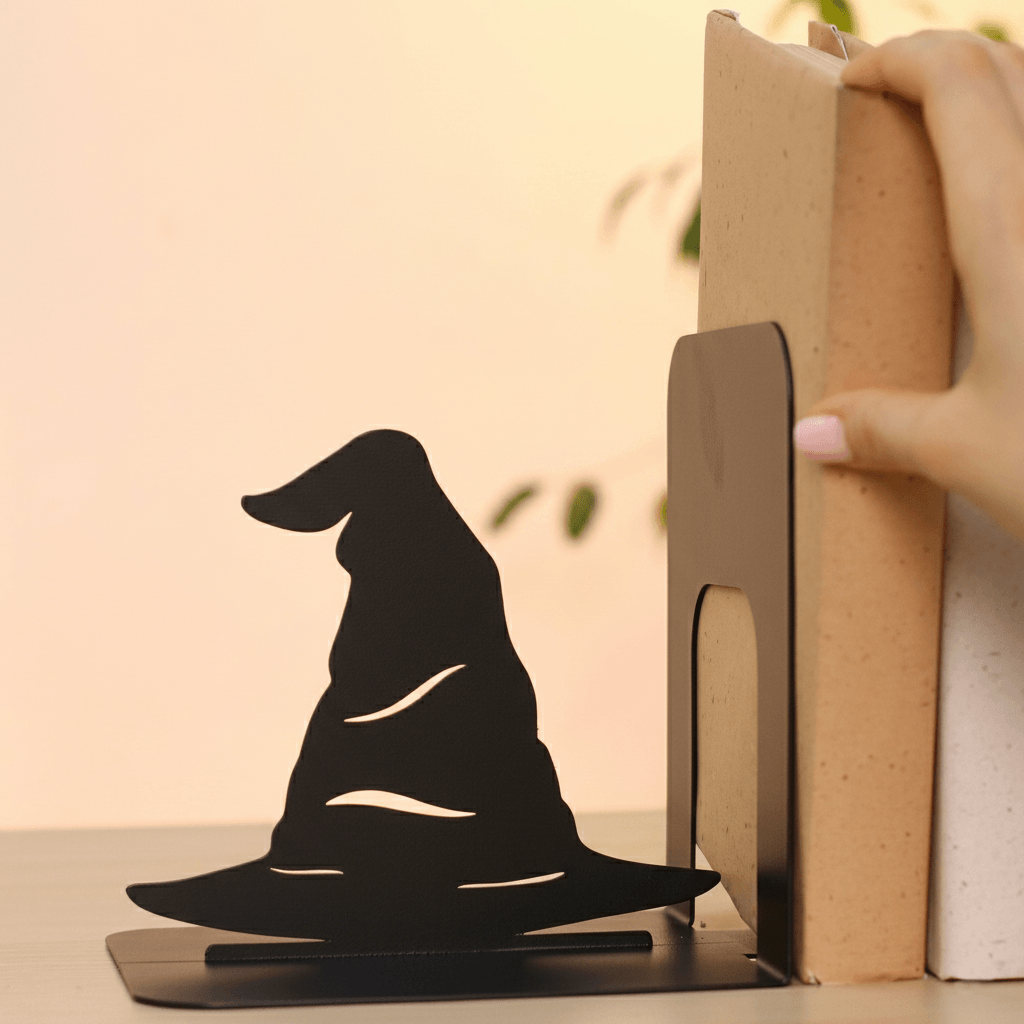 Handmade steel Witch Hat and Eagle metal bookends with powder-coated finish for bookshelves and home office décor
